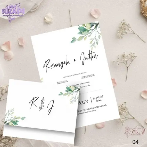 Convite de Casamento Verde Oliva Folhas Tam A5
