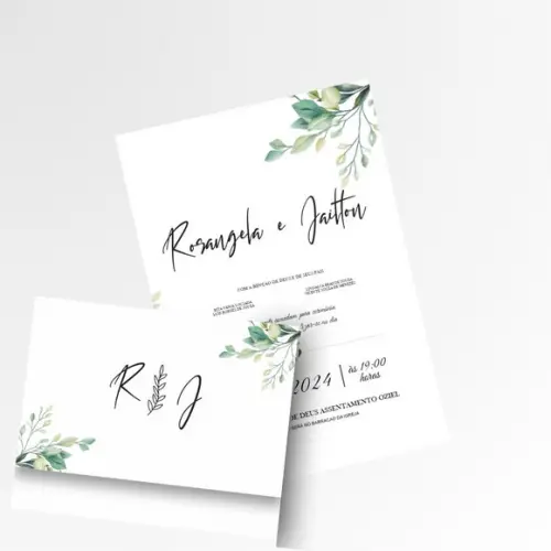 Convite de Casamento Verde Oliva Folhas Tam A5