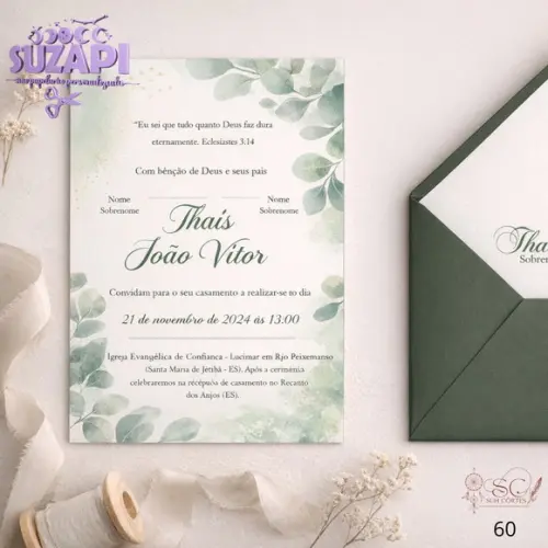 Convite de Casamento Verde Oliva Forrado Exclusivo
