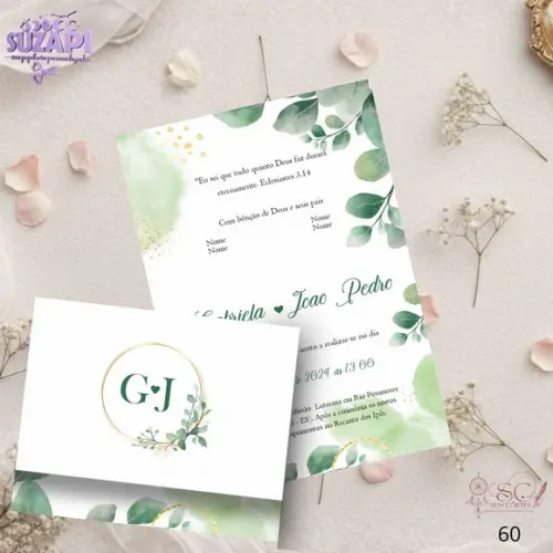 Convite de Casamento Verde Olivia Folhinha Tam A5