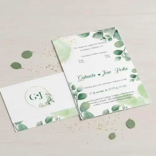 Convite de Casamento Verde Olivia Folhinha Tam A5