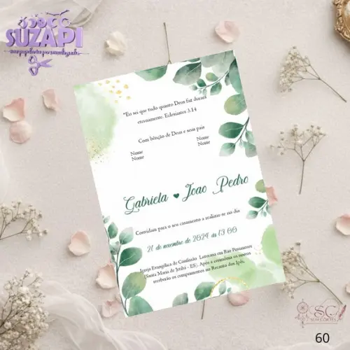 Convite de Casamento Verde Olivia Folhinha Tam A5