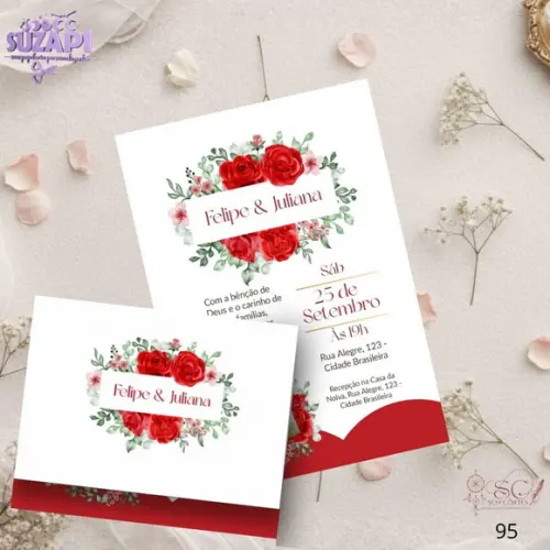 Convite de Casamento Vermelho com Foto Tam A5
