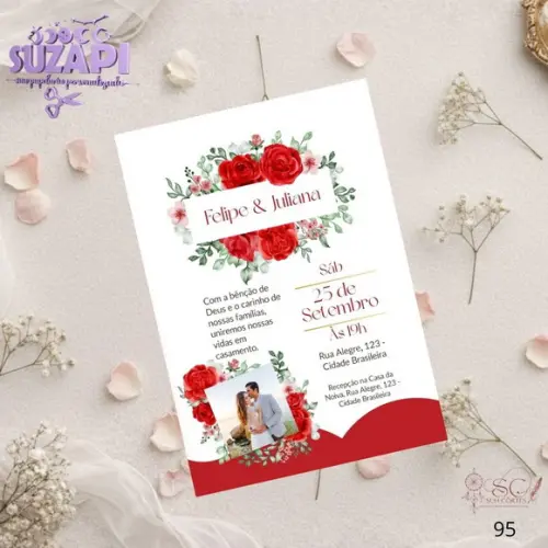 Convite de Casamento Vermelho com Foto Tam A5