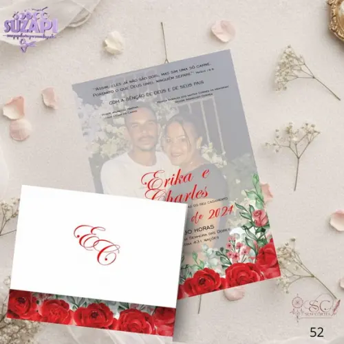 Convite de Casamento Vermelho com Foto Tam A5