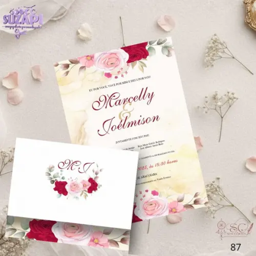 Convite de Casamento Vermelho, Rosa e Amarelo Tam A5