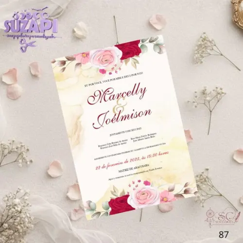 Convite de Casamento Vermelho, Rosa e Amarelo Tam A5