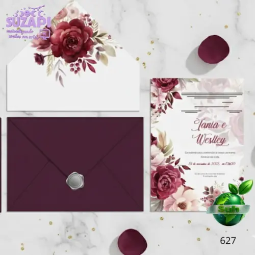 Convite de Casamento Vinho/marsala C/lacre de Cera