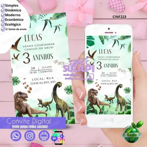 Convite Dinoussauro Digital Virtual Whatsapp