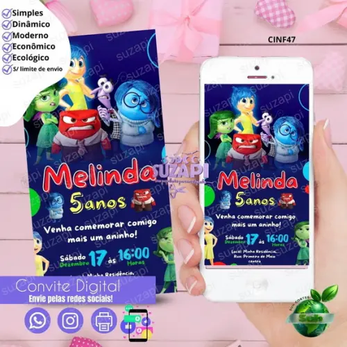 Convite Divertida-mente Digital Virtual Whatsapp