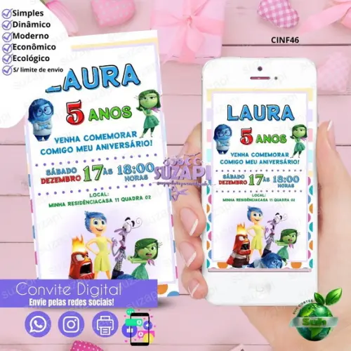 Convite Divertida-mente Digital Virtual Whatsapp