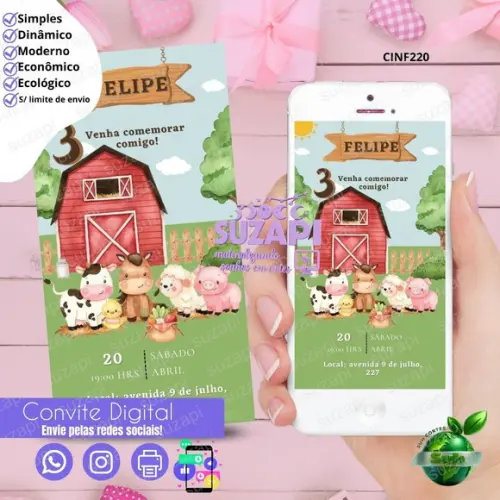 Convite Fazendinha Digital Virtual Whatsapp
