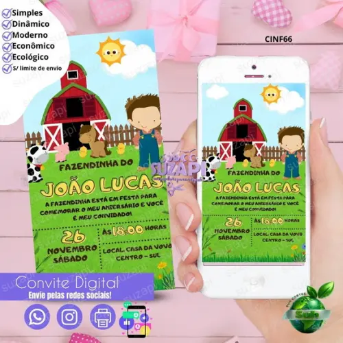Convite Fazendinha Digital Virtual Whatsapp