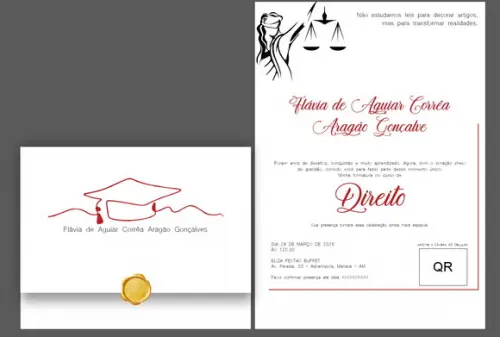 Convite Formatura de Direito (com Lacre de Cera) Cd 01