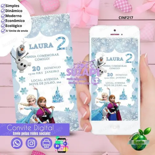 Convite Frozen Digital Virtual Whatsapp