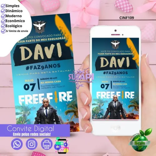 Convite Free Fire Digital Virtual Whatsapp
