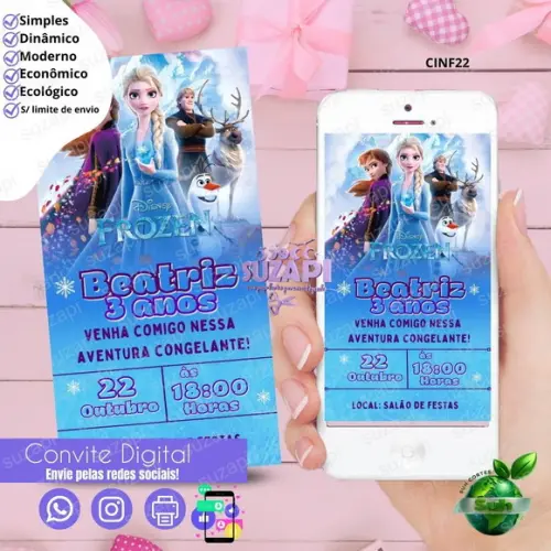Convite Frozen Digital Virtual Whatsapp