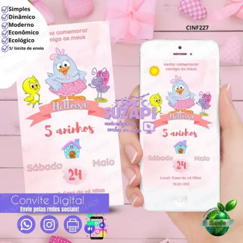 Convite Galinha Pintadinha Digital Virtual Whatsapp