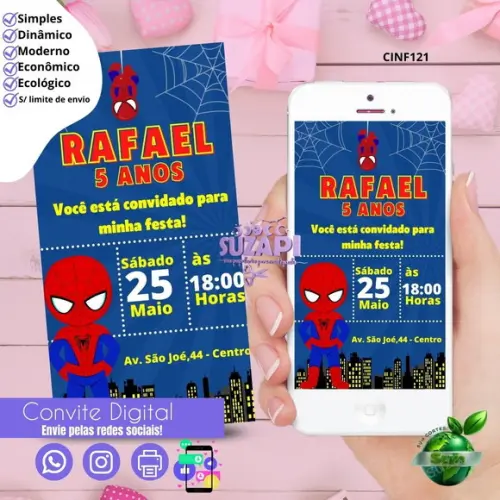 Convite Homem Aranha Cute Digital Virtual Whatsapp