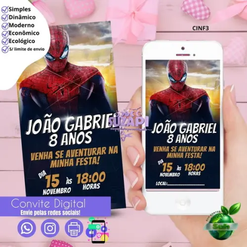 Convite Homem Aranha Digital Virtual Whatsapp