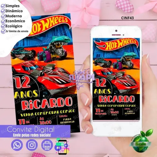 Convite Hot Wheels Digital Virtual Whatsapp
