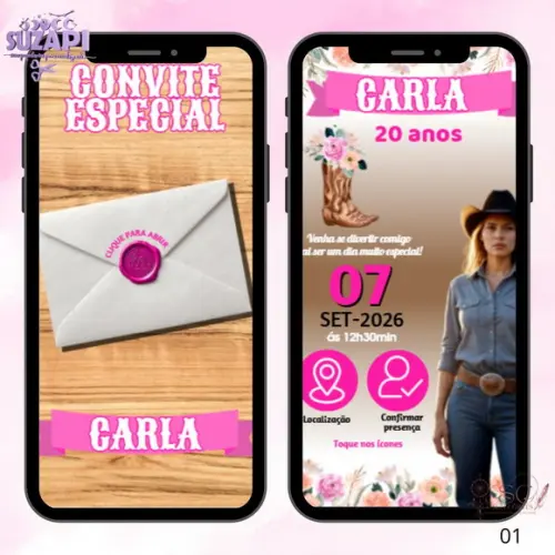 Convite Interativo Classico Country Rosa + Brinde