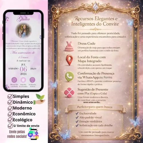 Convite Interativo Convite Classico Lilás Lavanda + Brinde