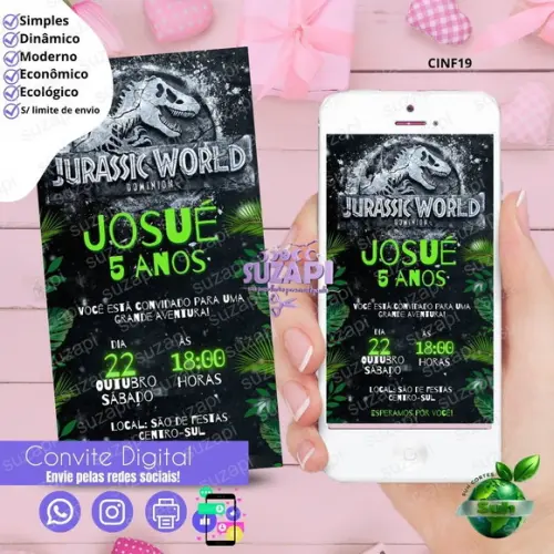 Convite Jurássic Park 2 Digital Virtual Whatsapp