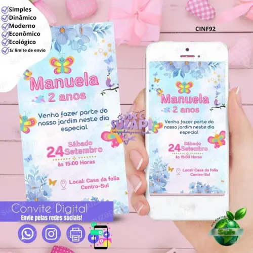 Convite Jardim Encantado Borboletas Digital Virtual Whatsapp