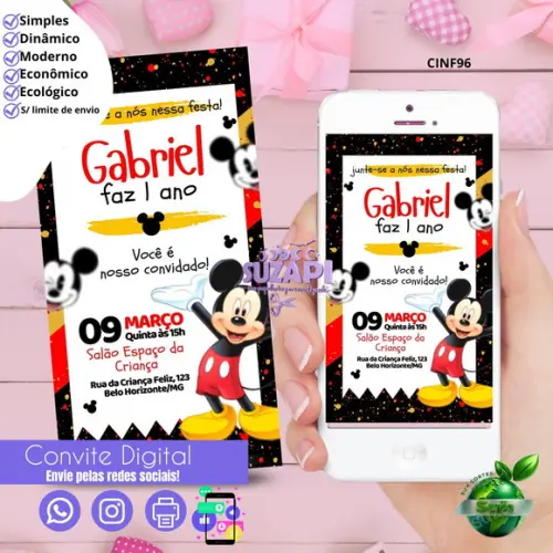 Convite Mickey 2 Digital Virtual Whatsapp