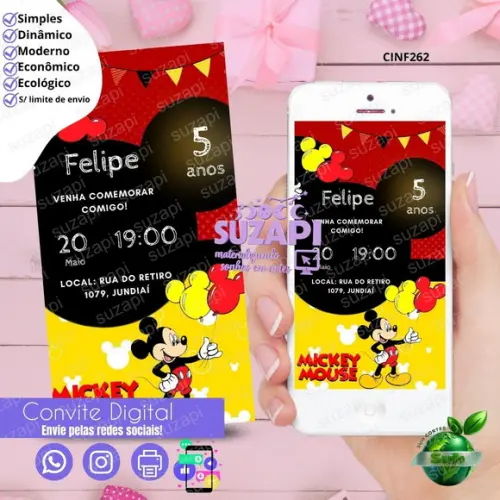 Convite Mickey Digital Virtual Whatsapp