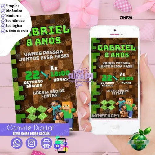 Convite Minecraft Digital Virtual Whatsapp