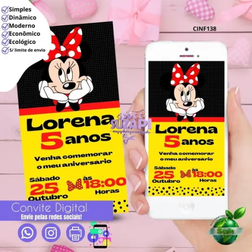 Convite Minnie Digital Virtual Whatsapp