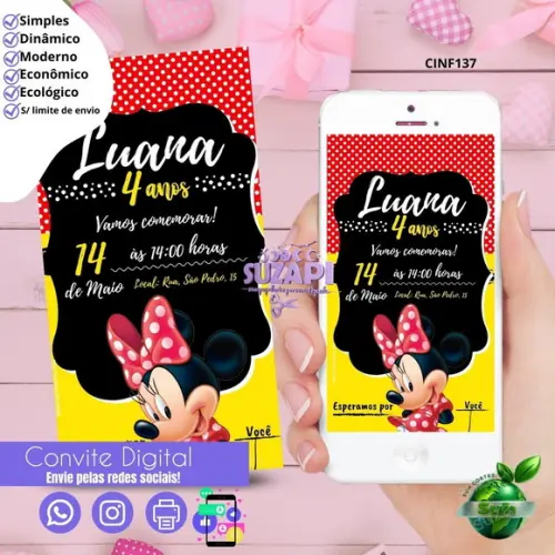 Convite Minnie Digital Virtual Whatsapp