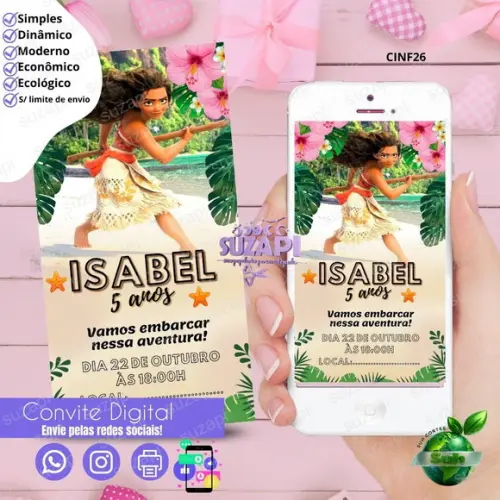 Convite Moana 2 Digital Virtual Whatsapp
