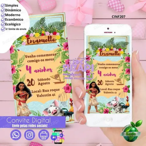 Convite Moana Digital Virtual Whatsapp