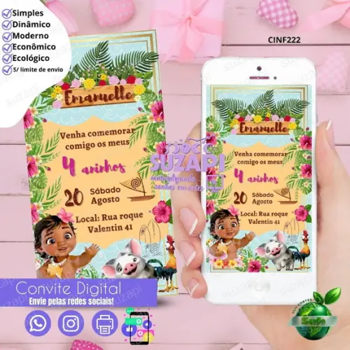 Convite Moana Baby Digital Virtual Whatsapp