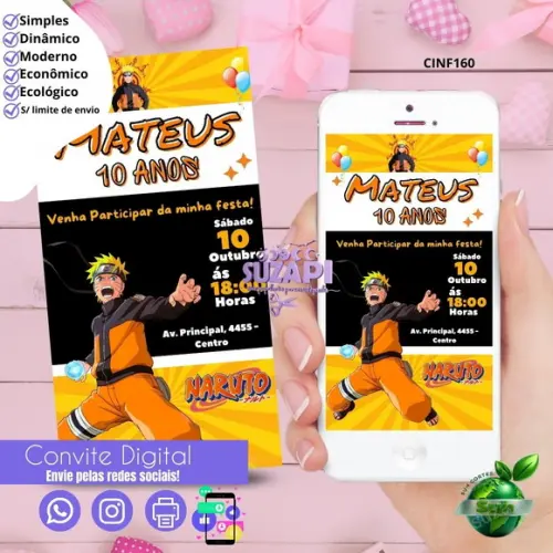 Convite Naruto Digital Virtual Whatsapp