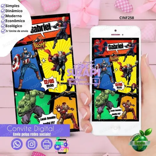 Convite os Vingadores Cute Digital Virtual Whatsapp