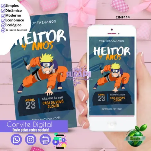 Convite Naruto Digital Virtual Whatsapp