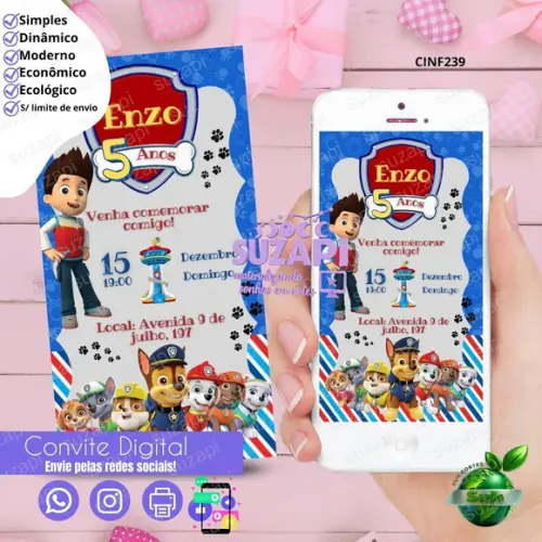 Convite Patrulha Canina Digital Virtual Whatsapp