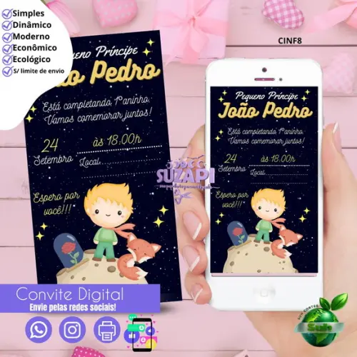 Convite Pequeno Prícipe 3 Digital Virtual Whatsapp