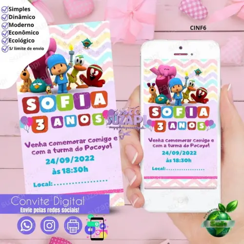 Convite Pocoyo 2 Digital Virtual Whatsapp