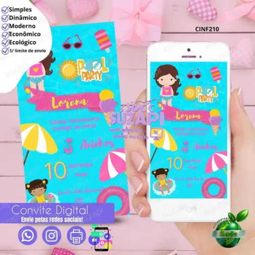 Convite Pool Party Digital Virtual Whatsapp