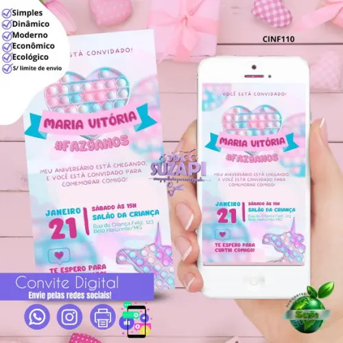 Convite Pop It 2 Digital Virtual Whatsapp
