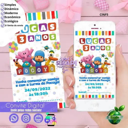 Convite Pocoyo Digital Virtual Whatsapp