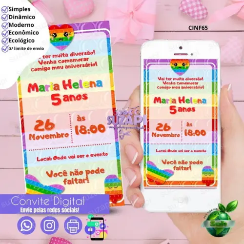 Convite Pop It Digital Virtual Whatsapp