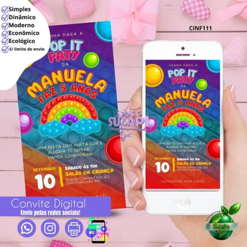 Convite Pop It 3 Digital Virtual Whatsapp