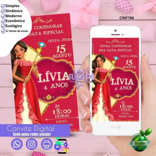 Convite Princesa Elena de Avalor Digital Virtual Whatsapp