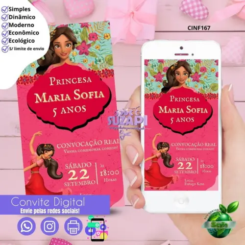 Convite Princesa Elena de Avalor Digital Virtual Whatsapp